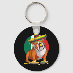 Sombrero English Bulldog Dog Mexico Flag Cinco De Key Ring