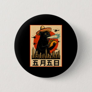 Sombrero kaiju cat taco funny cinco de mayo retro 6 cm round badge
