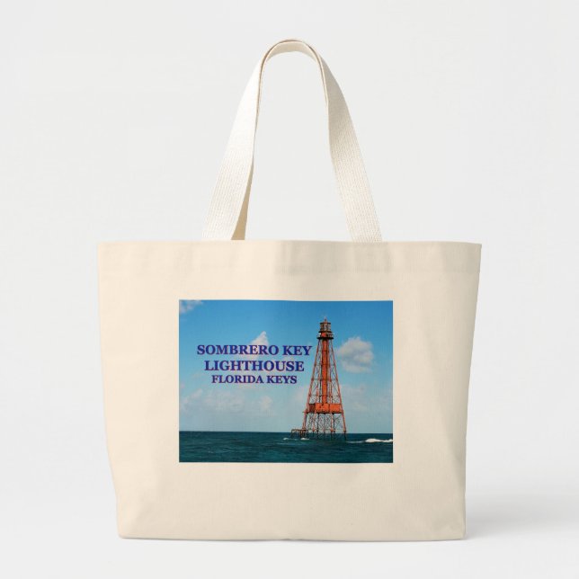 Sombrero Key Lighthouse, Florida Keys Large Tote Bag (Front)