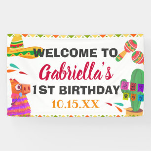 Sombrero Llama Mexican Style Fiesta First Birthday Banner