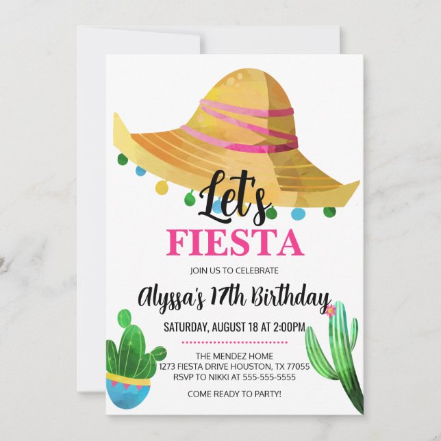 Sombrero Mexican Fiesta Birthday Party Invitation (Front)
