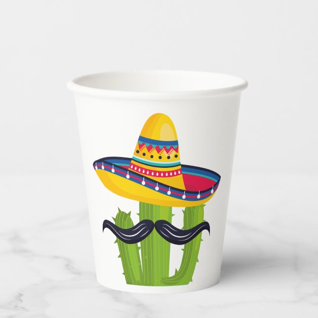 Sombrero wearing Cactus with Moustache Paper Cups (Front)
