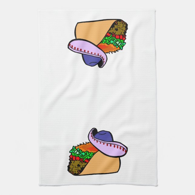 Sombrero Wearing Taco Tea Towel (Vertical)