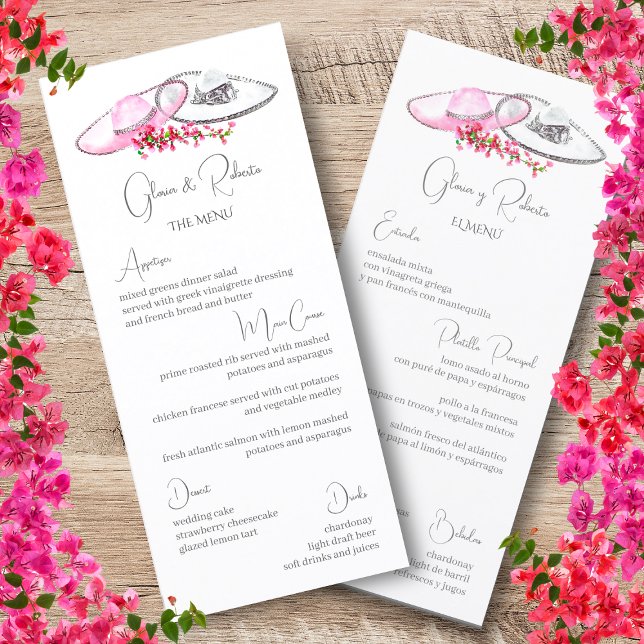 Sombreros & Flowers Mexican Wedding Bilingual Menu (Creator Uploaded)