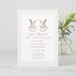 Some Bunnies Are Turning One Twin Birthday Invitation