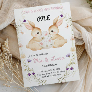 Some Bunnies Are Turning ONE Twins 1st Birthday  Invitation