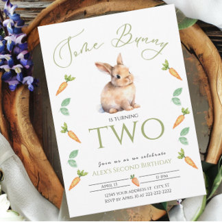 Some Bunny 2nd birthday Carrot Border-Customisable Invitation