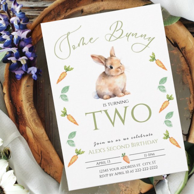 Some Bunny 2nd birthday invitation with border (Creator Uploaded)