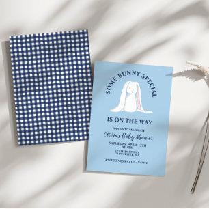 Some Bunny Baby Shower Blue Plaid Invitation