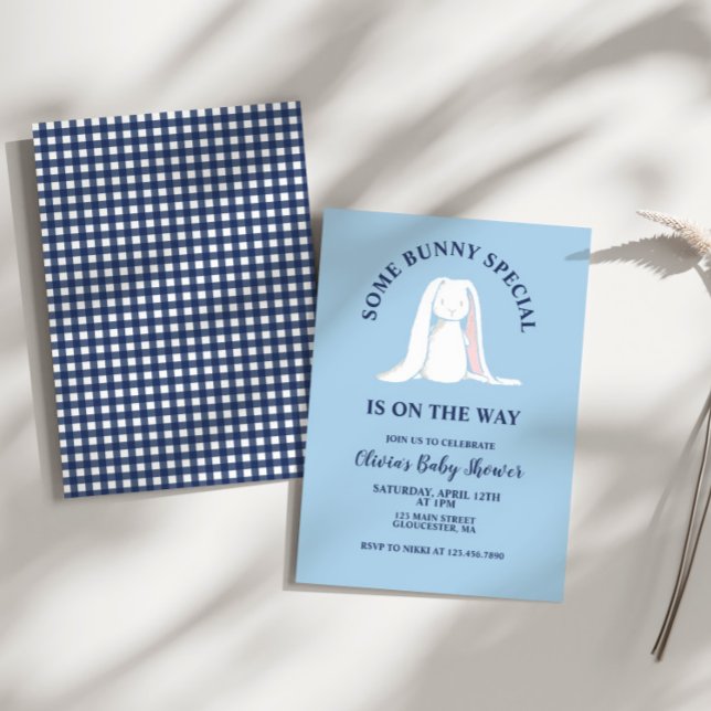 Some Bunny Baby Shower Blue Plaid Invitation (Creator Uploaded)
