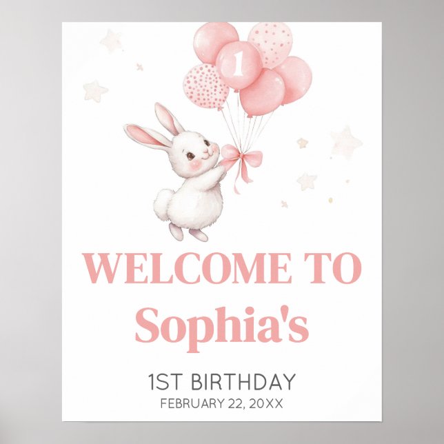 Some Bunny Balloon Birthday Party Welcome Sign (Front)