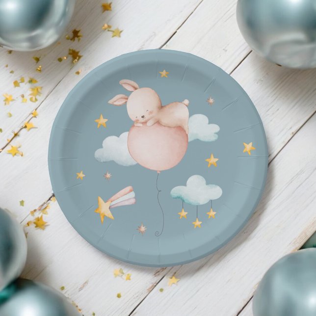 Some Bunny Balloon & Shooting Star Baby Shower  Paper Plate (Creator Uploaded)