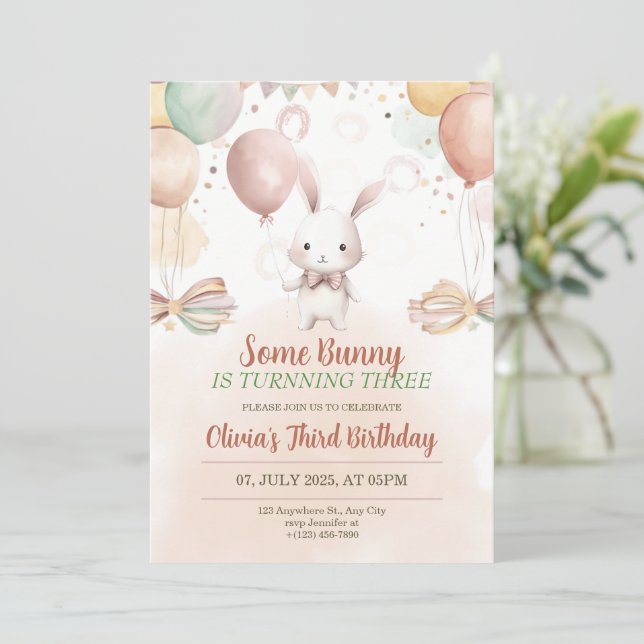 Some Bunny Birthday Daisy Pastel Rabbit Invitation (Standing Front)