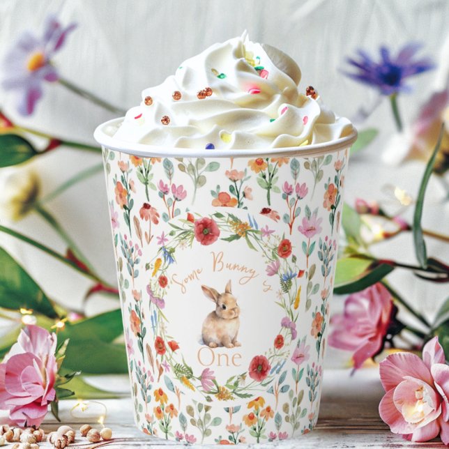 Some Bunny Birthday floral-customisable Paper Cups (Some Bunny Spring theme, floral birthday cup with wild flowers)