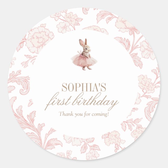 Some Bunny Birthday Pink Bunny Party Classic Round Sticker (Front)