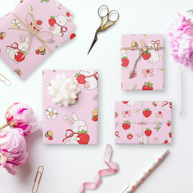 Some Bunny Birthday Pink Wrapping Paper Sheet (Creator Uploaded)