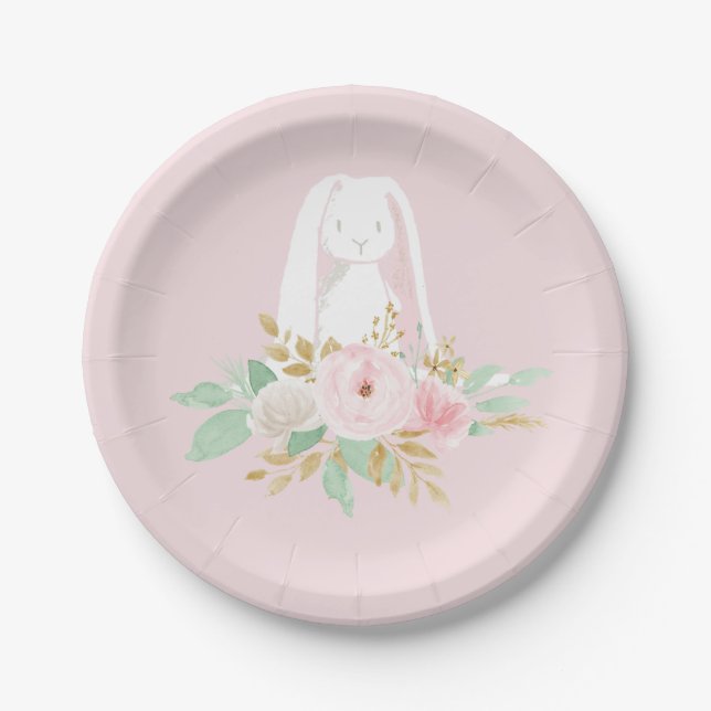 Some Bunny Birthday plates floral and Pink (Front)