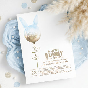 Some Bunny Blue Balloon Elegant Spring Baby Shower Invitation