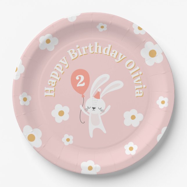 Some Bunny Cute Retro Kids Birthday Party Paper Plate (Front)