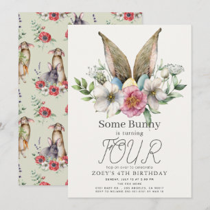 Some Bunny Ear Floral Girl Birthday Invitation