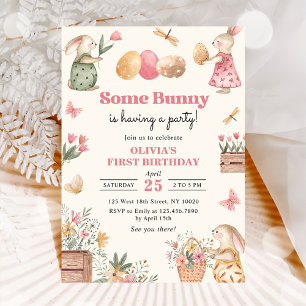 Some Bunny Easter Egg Girl First Birthday Invitation