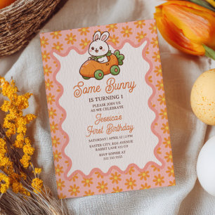 Some Bunny Easter Girl Floral 1st Birthday Party Invitation
