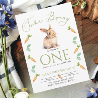 Some Bunny First birthday Carrots Customisable Invitation