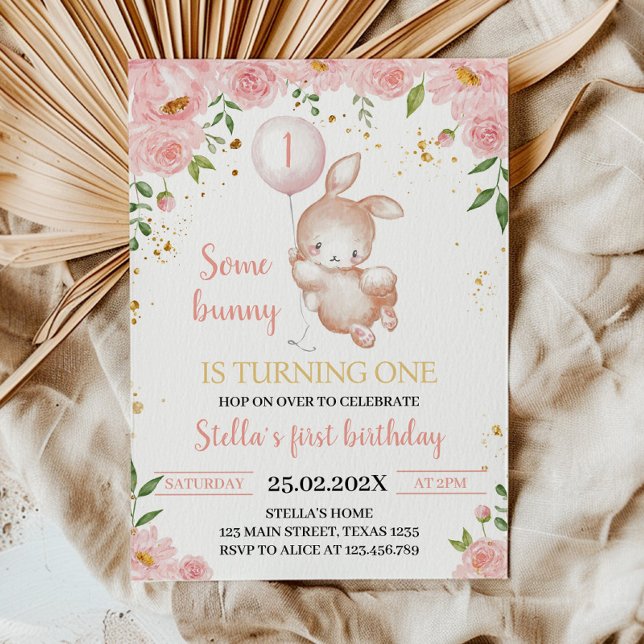 Some Bunny Floral Birthday Party Invitation (Creator Uploaded)