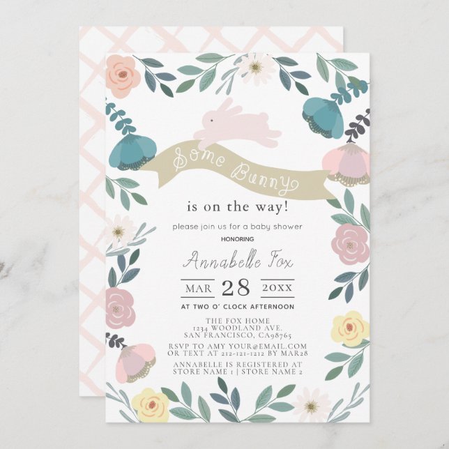 Some Bunny Floral Garden Girl Baby Shower Invitation (Front/Back)