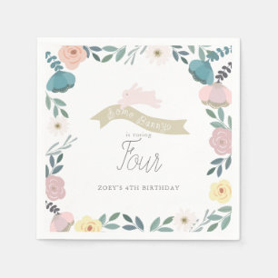 Some Bunny Floral Garden Girl Birthday White Napkin