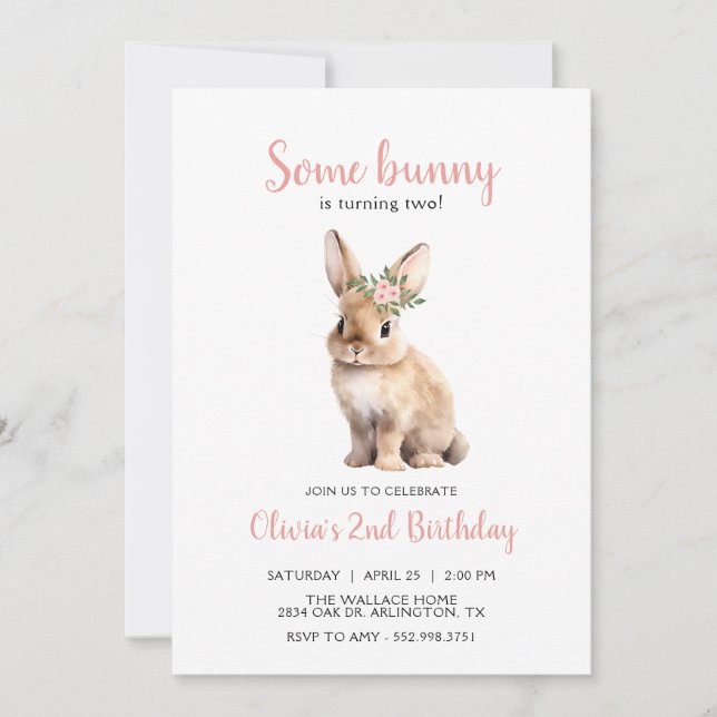 Some bunny floral kids birthday party Invitation (Front)