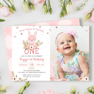 Some Bunny Girl 1st Birthday Butterfly Photo Invitation
