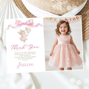 Some Bunny Girl Pink is Turning One Birthday Photo Thank You Card
