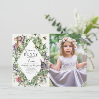 Some Bunny Greenery Rhombus Kids Birthday Photo Invitation