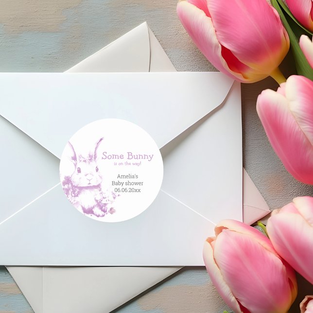 Some Bunny is coming Baby Shower  Classic Round Sticker (Creator Uploaded)