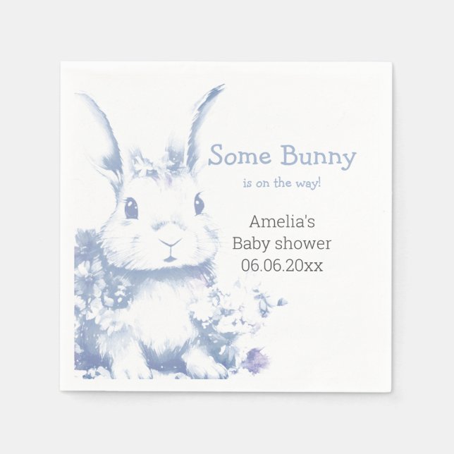 Some Bunny is coming Blue Baby Shower  Napkin (Front)