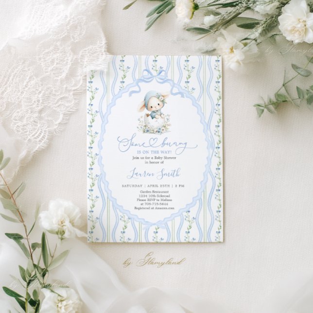 Some Bunny Is On The Way Baby Shower Boy Invitation (Creator Uploaded)