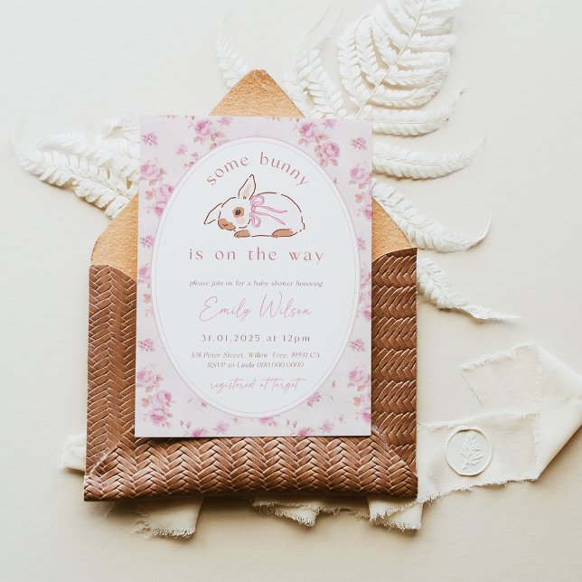 Some Bunny is on the Way Baby Shower Invite. Easte Invitation (Girl Roses Bunny Baby Shower Invitation)