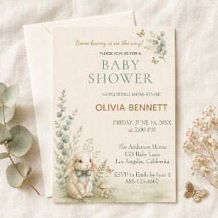 Some Bunny Is on the Way Baby Shower Sage Green Invitation
