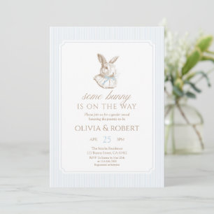 Some Bunny Is On The Way Blue Bow Baby Shower Invitation