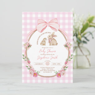 Some Bunny is On The Way Pink Bow Baby Shower Invitation