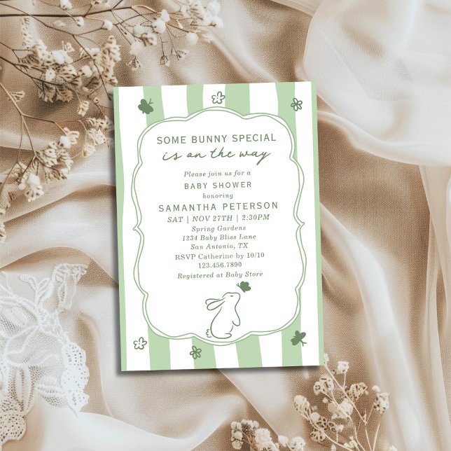Some Bunny Is On The Way Sage Green Baby Shower Invitation (Creator Uploaded)