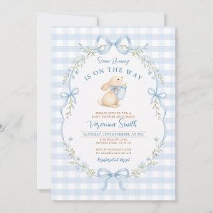 Some Bunny Is On the Way with Blue Bows Invitation