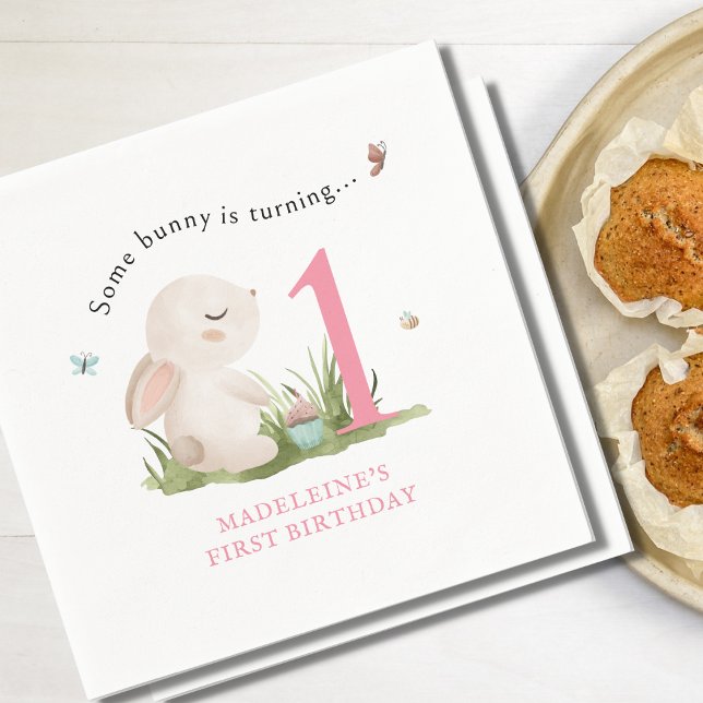 Some Bunny is One 1st Birthday Celebration Napkin (Creator Uploaded)