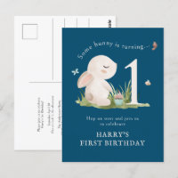 Some Bunny is One Blue 1st Birthday Invitation