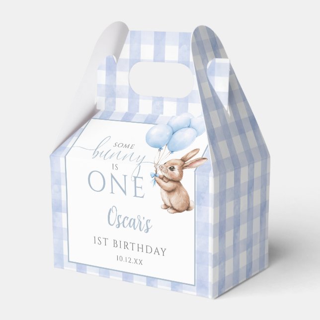 Some Bunny Is One Blue Balloons 1st Birthday Favour Box (Back Side)