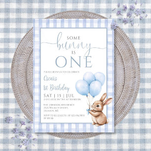 Some Bunny Is One Blue Balloons 1st Birthday Party Invitation