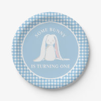 Some Bunny is One blue Gingham Birthday
