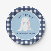 Some Bunny is One blue Gingham Birthday