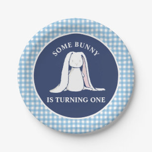 Some Bunny is One blue Gingham Birthday Paper Plate